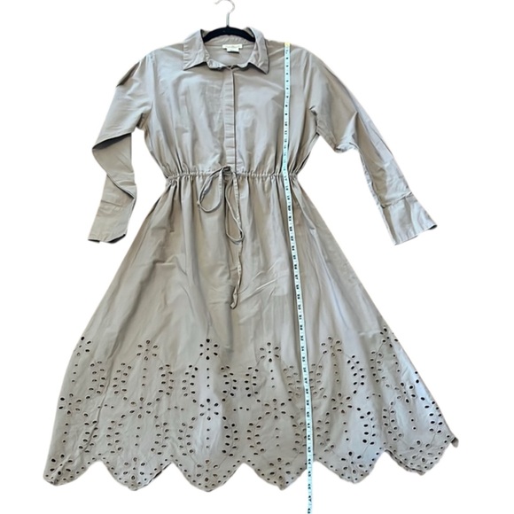 Sweet Magnolia Tan Long Sleeve Cotton Shirt Dress Cutout Hem On Bottom Sz L NWT - Picture 8 of 9